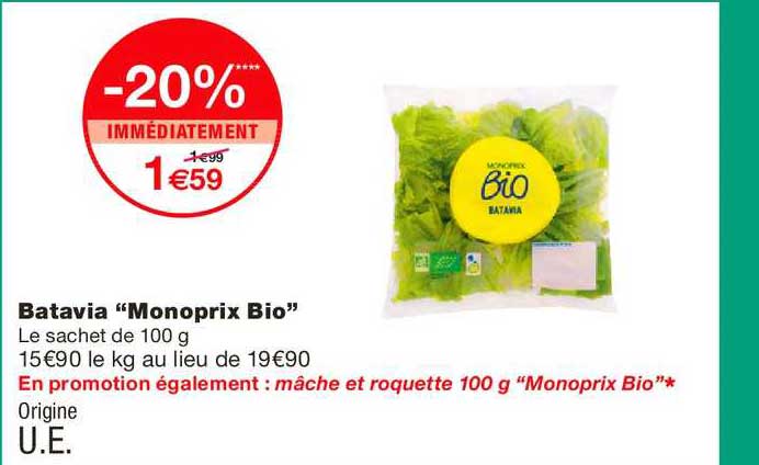 batavia monoprix bio -20% immédiatement