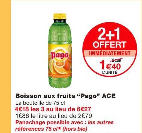 boisson aux fruits pago ace 2+1 offert immédiatement