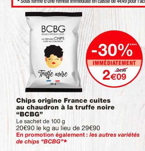 chips origine france cuits au chaudron à la truffe noire bcbg -30% immédiatement