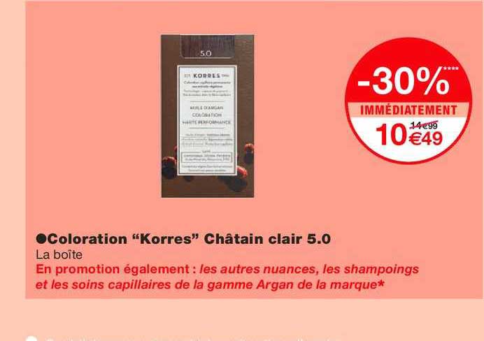coloration korres châtain clair 5.0 -30% immédiatement