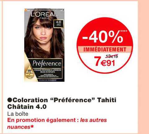 coloration préférance tahiti châtain 4.0 -40% immédiatement