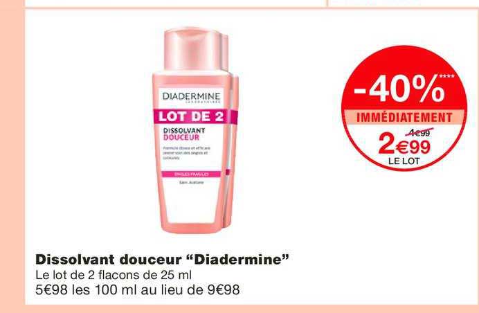dissolvant douceur diadermine -40% immédiatement