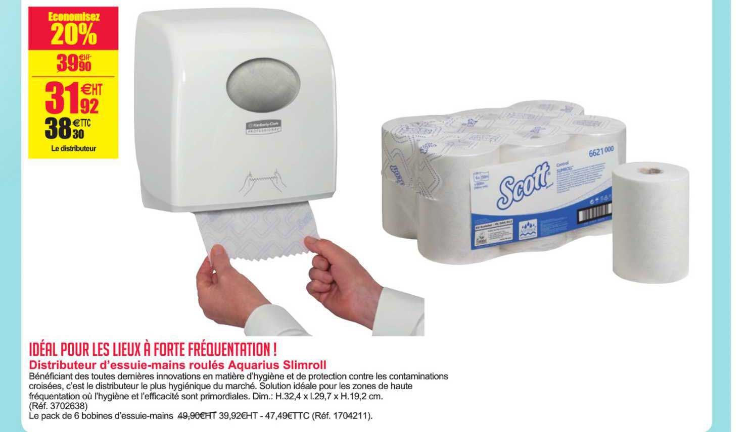 distributeur d'essuie mains roulés aquarius slimroll