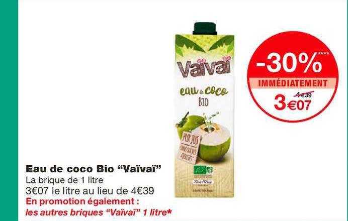eau de coco bio vaïvaï -30% immédiatement