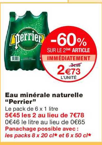 eau minérale naturelle perrier -60% sur le 2ème article immédiatement