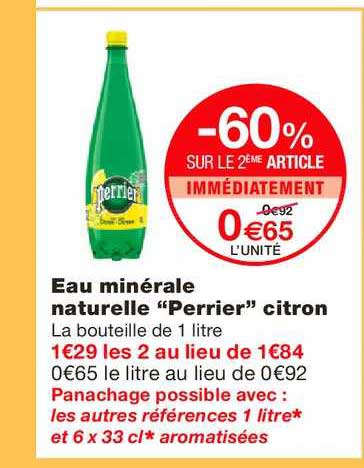 eau minérale naturelle perrier citron -60% sur le 2ème article immédiatement