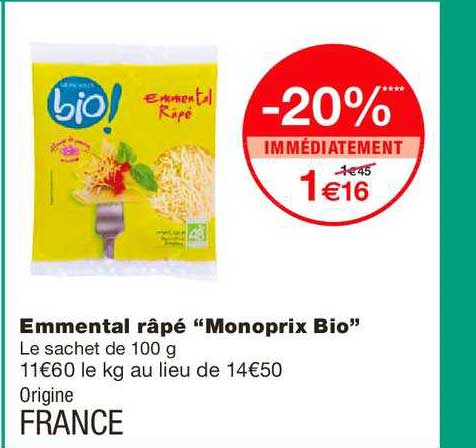 emmental râpé monoprix bio -20% immédiatement