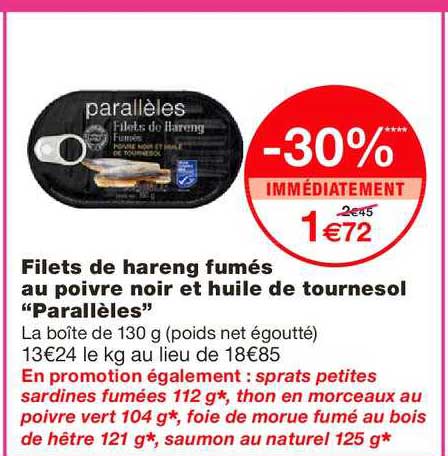 filets de hareng fumés au poivre noir et hiule de tournesol parallèles -30% immédiatement