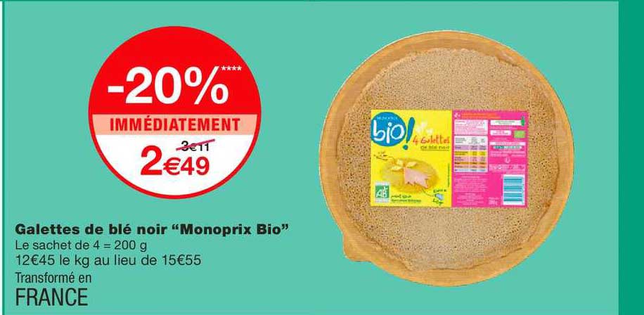 galettes de blé noir monoprix bio -20% immédiatement
