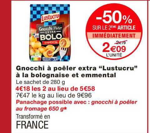 gnocchi à poêler extra lustucru à la bolognaise et emmental -50% sur le 2ème article immédiatement