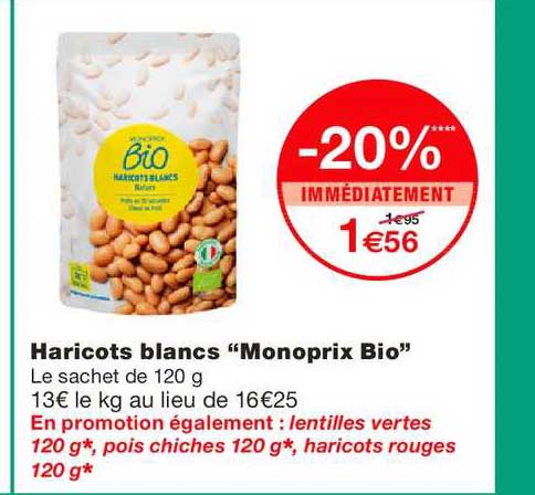 haricots blancs monoprix bio -20% immédiatement