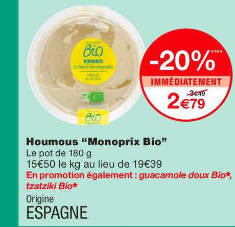 houmous monoprix bio -20% immédiatement