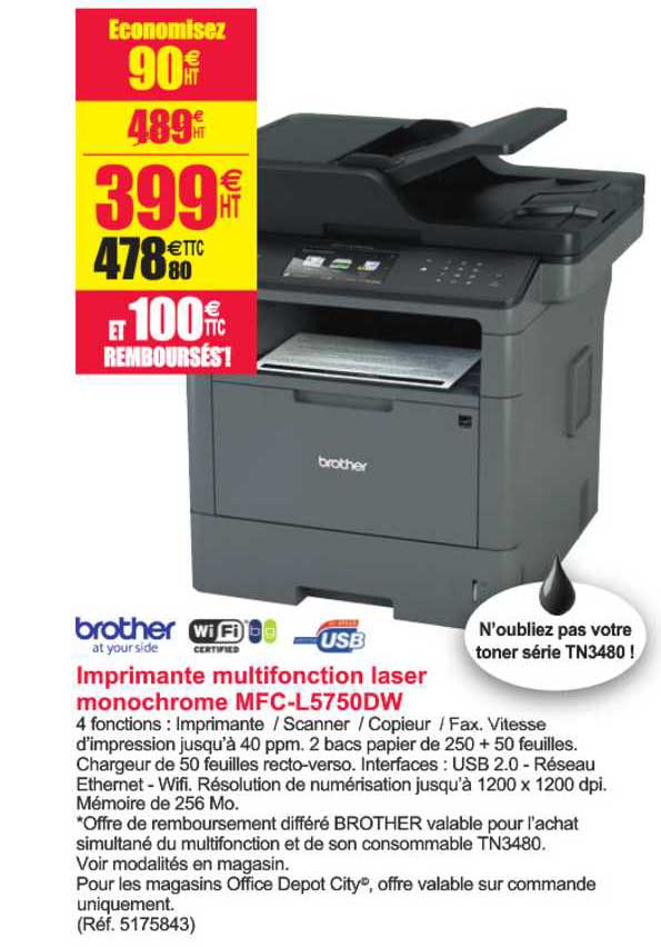 imprimante multifonction laser monochrome mfc l5750dw
