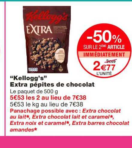 kellogg's extra pépites de chocolat -50% sur le 2ème article immédiatement