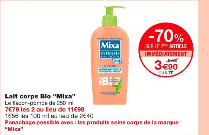 Lait Corps Bio Mixa -70% Sur Le 2ème Article Immédiatement