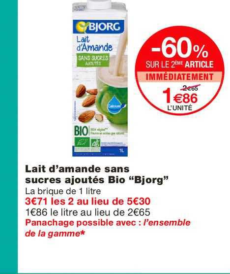 Lait D'amande Sans Sucres Ajoutés Bio Bjorg -60% Sur Le 2ème Article Immédiatement