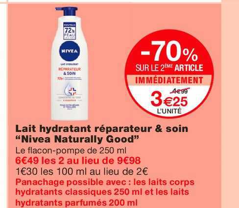 lait hydratant réparateur & soin nivéa naturally good -70% sur le 2ème article immédiatement