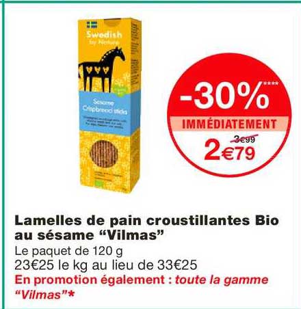 lamelles de pain croustillantes bio au sésame vilmas -30% immédiatement