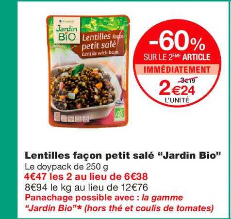 Lentilles Façon Petit Salé Jardin Bio -60% Sur Le 2ème Article Immédiatement