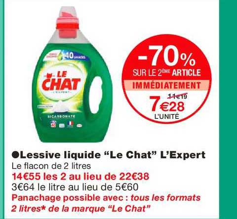 lessive liquide le chat l'expert -70% sur le 2ème article immédiatement