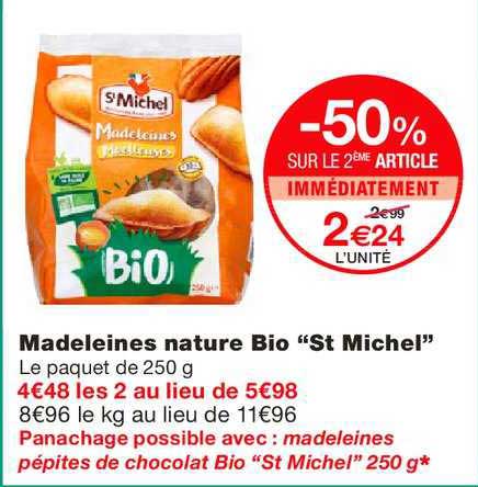 madeleines nature bio st michel -50% sur le 2ème article immédiatement