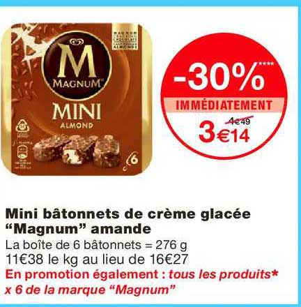 mini bâtonnets de crème glacée magnum amande -30% immédiatement