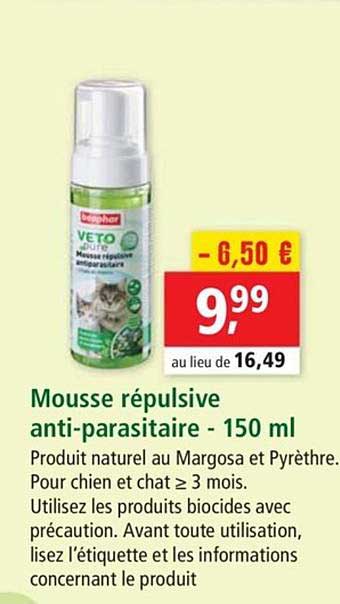 mousse répulsive anti parasitaire 150 ml