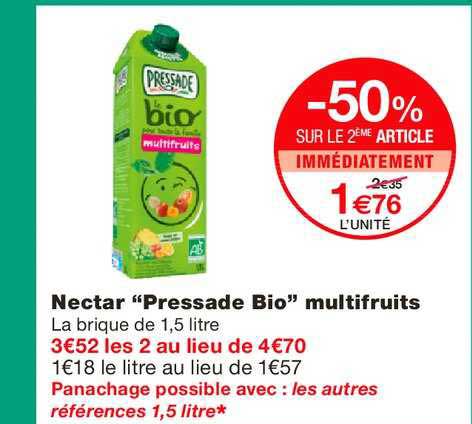 nectar pressade bio multifruits -50% sur le 2ème article immédiatement