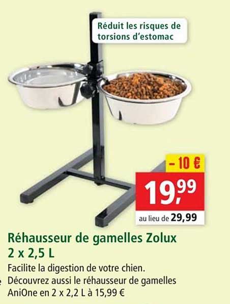 réhausseur de gamelles zolux 2 x 2.5 l
