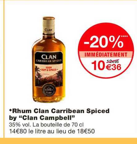 rhum clan carribean spiced by clan campbell -20% immédiatement