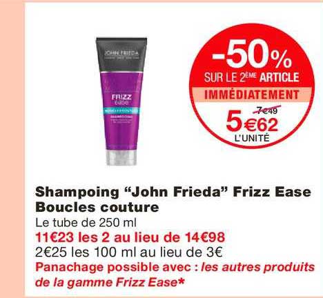 shampoing john frieda frizz ease boucles couture -50% sur le 2ème article immédiatement
