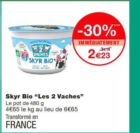skyr bio les 2 vaches -30% immédiatement