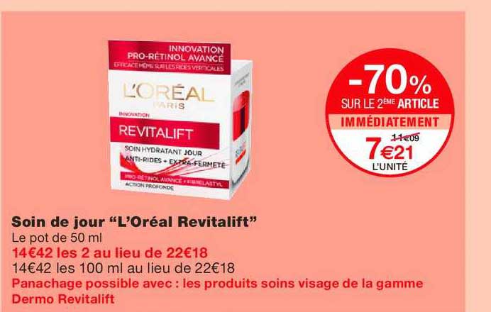 Soin De Jour L'oréal Revitalift -70% Sur Le 2ème Article Immédiatement