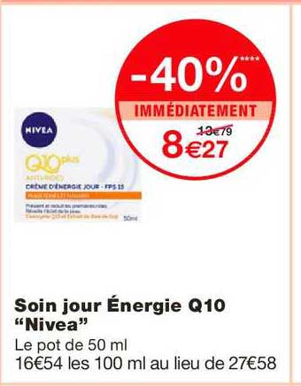 soin jour énérgie q10 nivéa -40% immédiatement