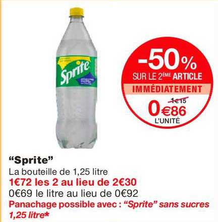 sprite -50% sur le 2ème article immédiatement