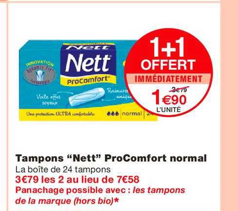 tampons nett procomfort normal 1+1 offert immédiatement