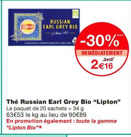 thé russian earl grey bio lipton -30% immédiatement