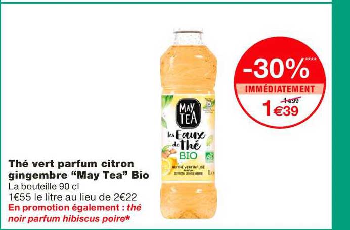 thé vert parfum citron gingembre may tea bio -30% immédiatement