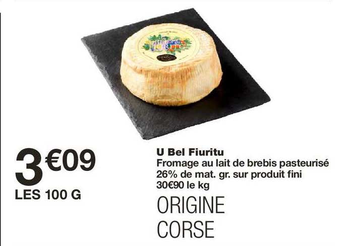 u bel fiuritu fromage au lait de brebis pasteurisé 26% m.g.