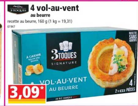 4 vol-au-vent au beurre 3 toques