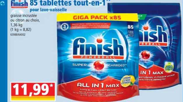 85 tablettes tout-en-1 finish pour lave-vaisselle