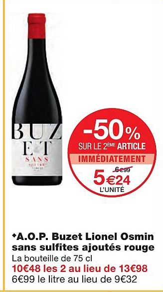 a.o.p. buzet lionel osmin sans sulfites ajoutés rouge