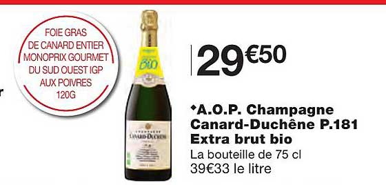 a.o.p. champagne canard-duchêne p.181 extra brut bio