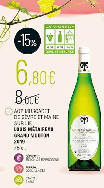 aoop muscadet de sèvre et maine sur lie louis métaireau grand mouton 2019