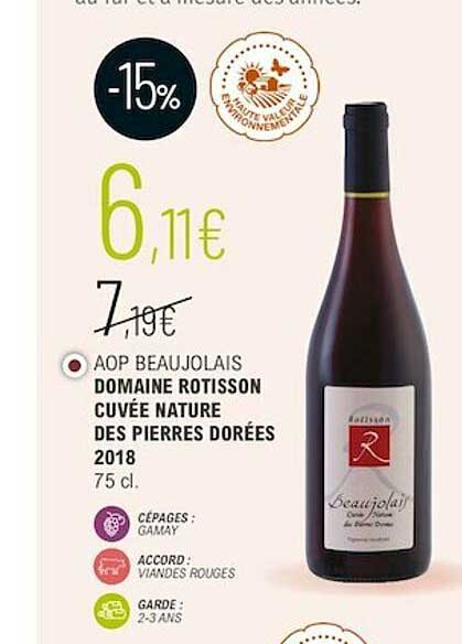 aop beaujolais domaine rotisson cuvée nature des pierres dorées 2018