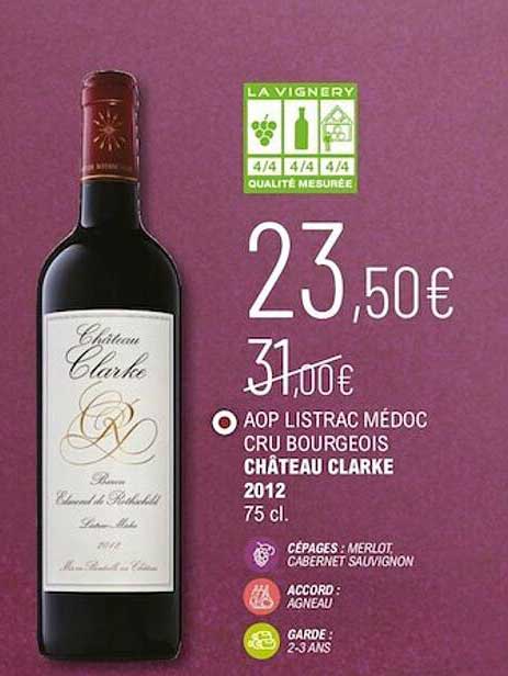 aop listrac médoc cru bourgeois château clarke 2012