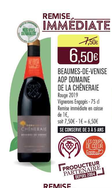 beaumes-de-venise aop domaine de la chêneraie rouge 2019