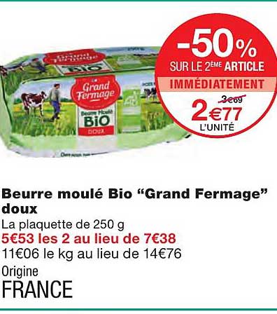 beurre moulé bio "grand fermage" doux