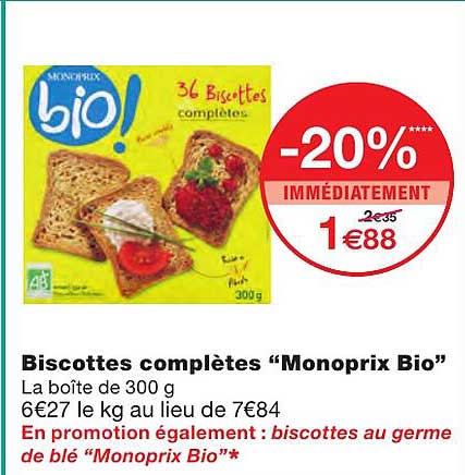 biscottes complètes "monoprix bio"