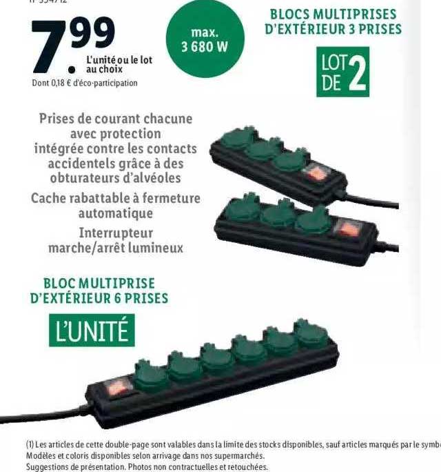 bloc multiprise d'extérieur 6 prises, blocs multiprises l'extérieur 3 prises